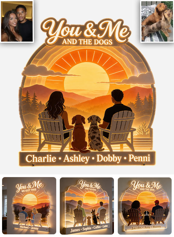 You & Me And The Dogs - Personalized Couple LED Light Acrylic Sign