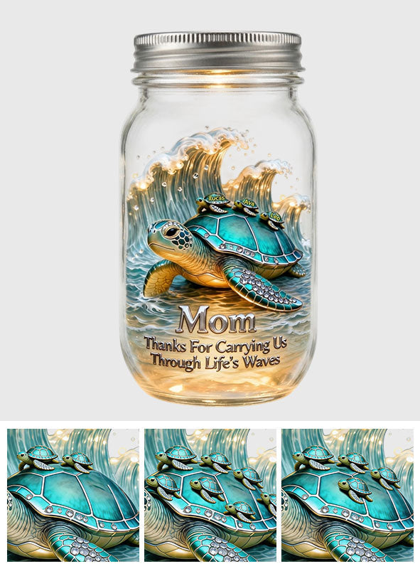 Thanks For Carrying Us Through Life's Waves - Personalized Turtle Mason Jar Light