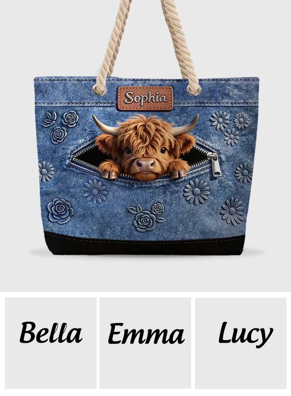 Love Highland Cows - Personalized Highland Cow Beach Bag