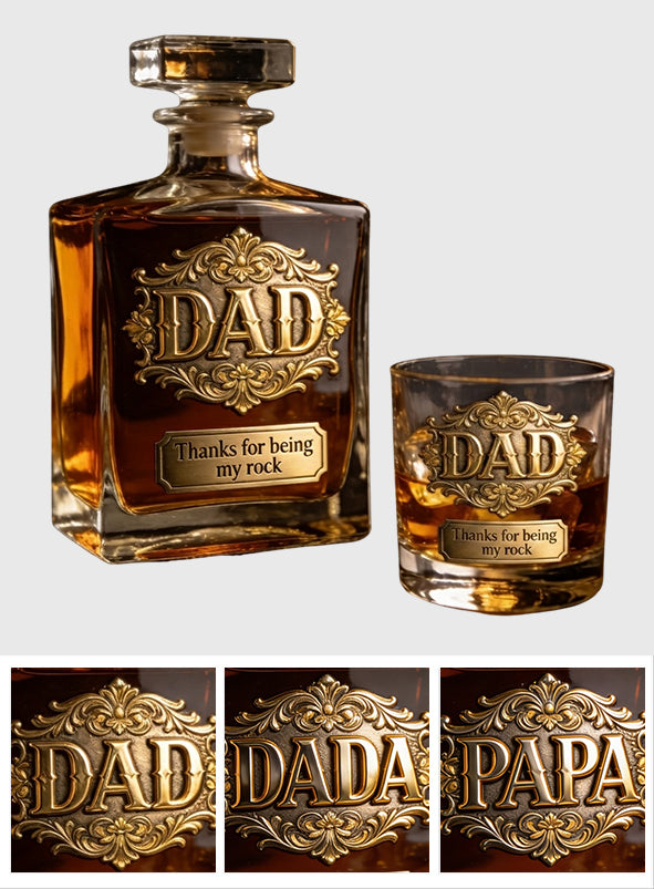 Thanks For Being My Rocks - Personalized Father Whiskey Decanter Set