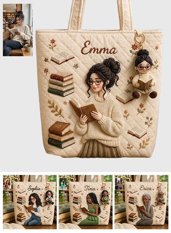 Love Reading - Personalized Book Quilted Tote Bag With Plush Charm