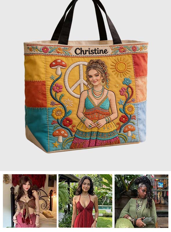 Peace Love - Personalized Hippie All-Over Print Canvas Tote Bag