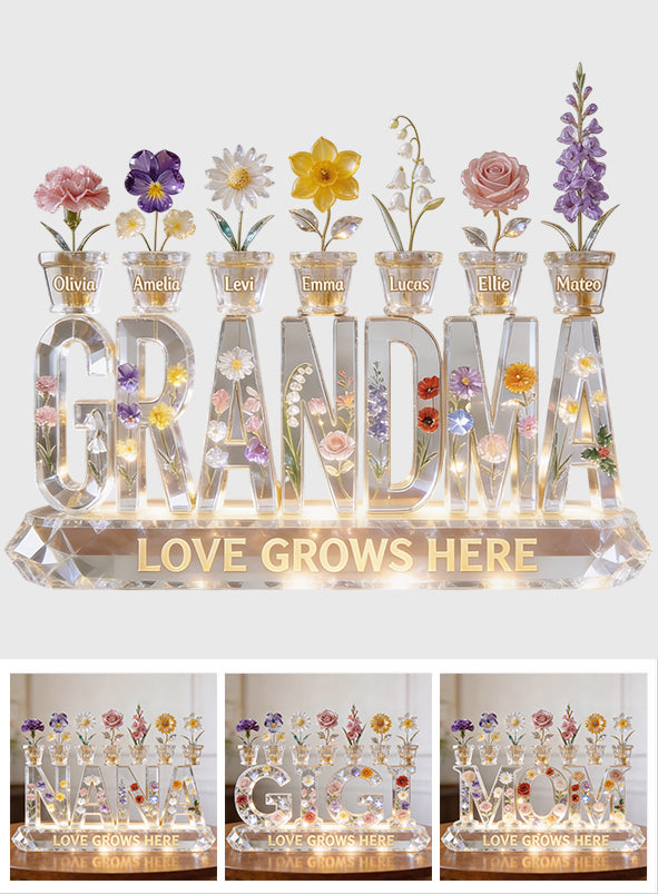 Love Grows In Grandma's Garden - Personalized Grandma Custom Shaped Acrylic Plaque