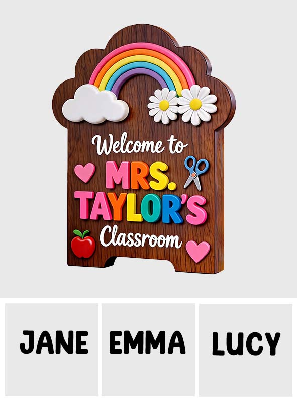 Welcome To Teacher's Classroom - Personalized Teacher Custom Shaped Wood Plaque