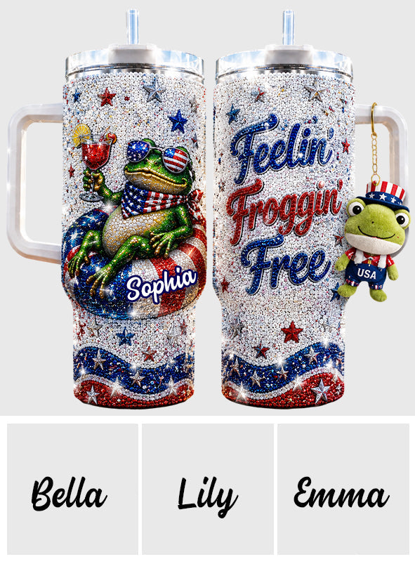 Love Frog, Celebrate 4th Of July - Personalized Frog Rhinestone Tumbler With Plush Charm