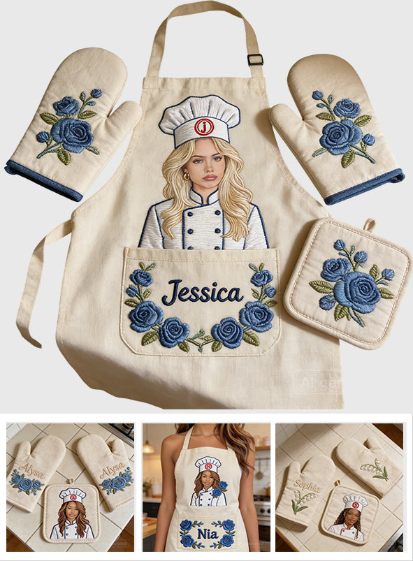 Master Cook - Personalized Cooking Apron, Oven Mitts & Pot Holder