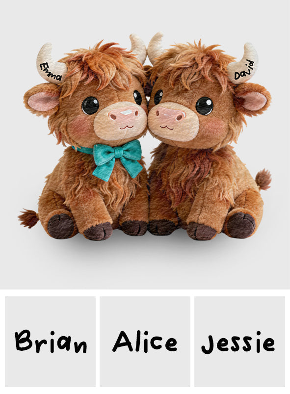 You & Me We - Personalized Highland Cow Faux Fur Shaped Pillow