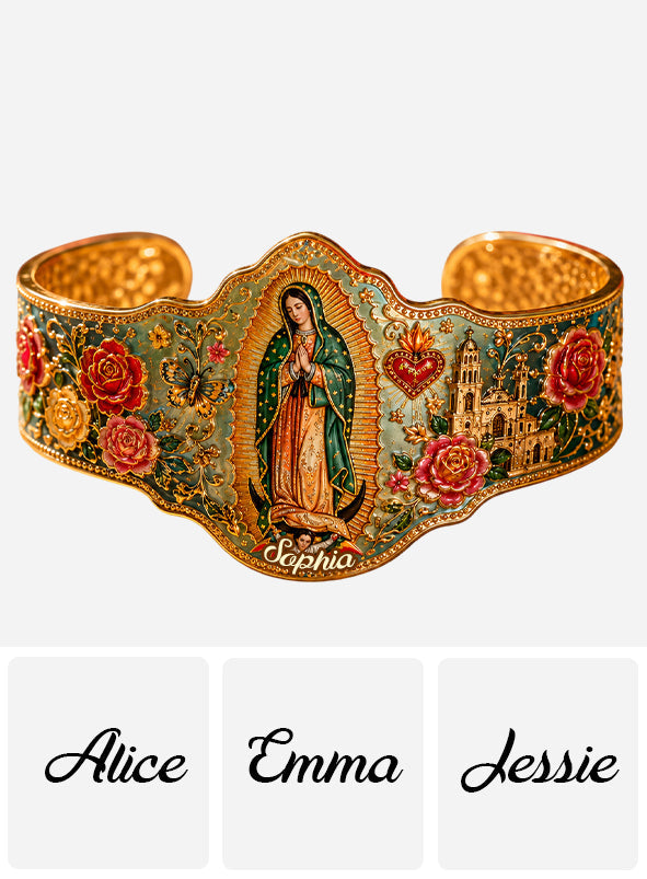 Mexican Goddess, Guadalupe - Personalized Christian Shaped Cuff Bracelet