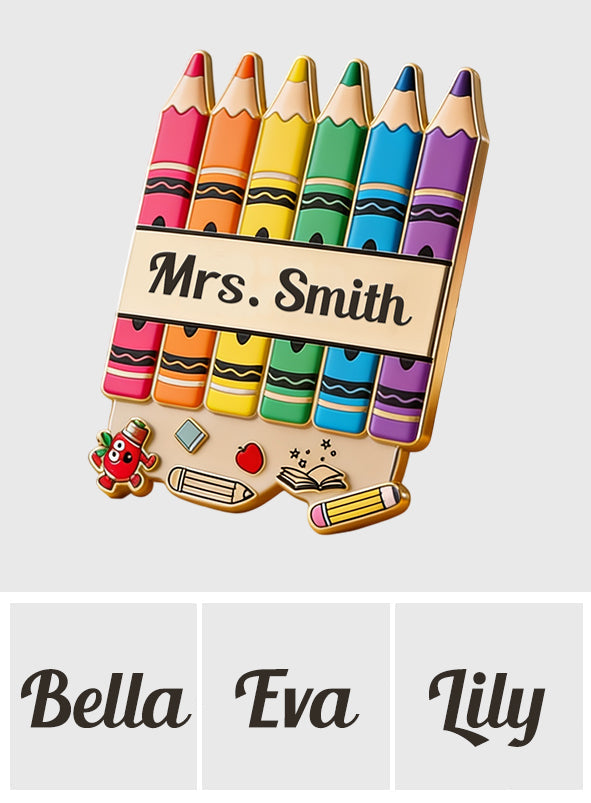 Pencil Crayon Teacher Lapel Pin - Personalized Teacher Pin