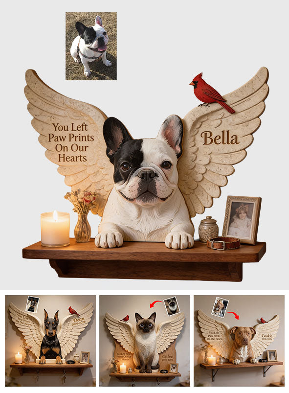 You Left Paw Prints On Our Hearts - Personalized Dog Wooden Floating Shelf
