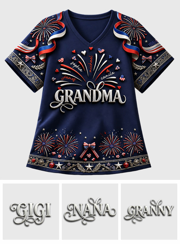 Patriotic Grandma Shirt - Personalized Grandma Fully Printed V-Neck T-Shirt