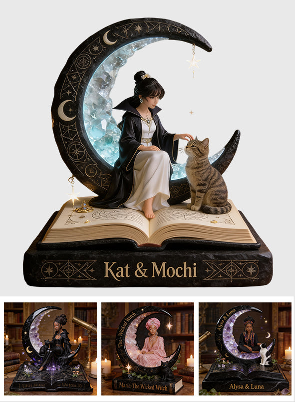 The Witch, Her Crystal, Her Cat, And Her Spell Book - Personalized Witch Custom Shaped Acrylic Plaque