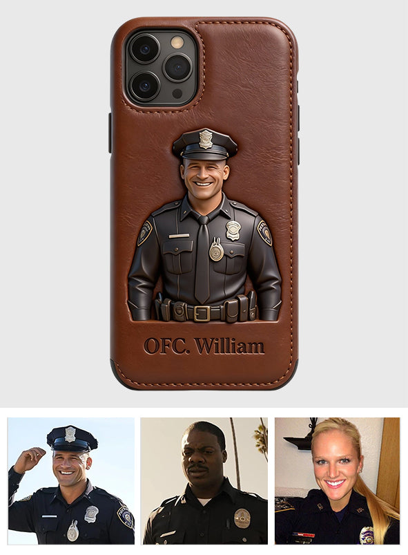 Police Gifts - Personalized Police Officer Leather Phone Case