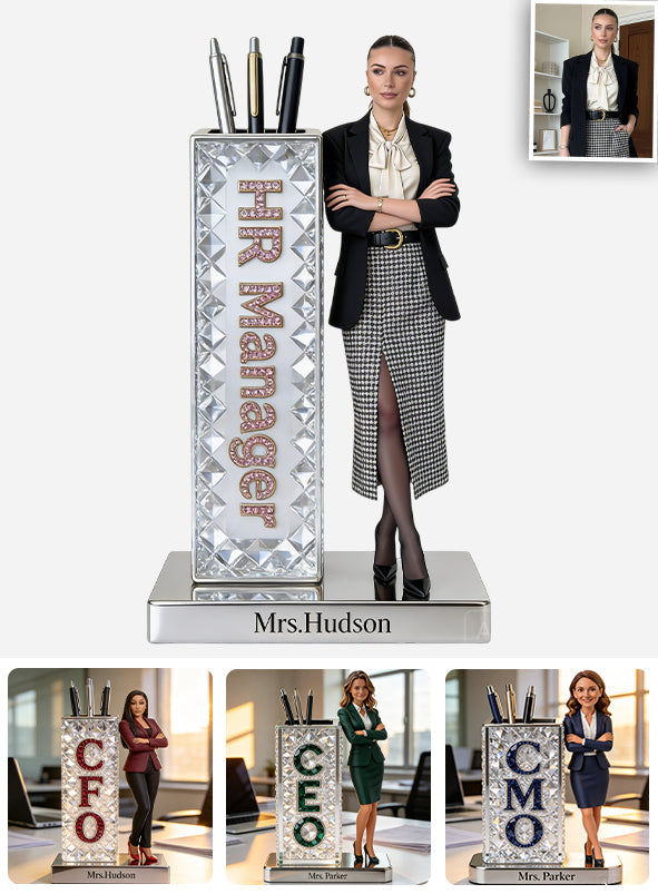 Your Title, Your Desk - Custom Executive Pen Holder Sculpture - Personalized Colleague Acrylic Pot