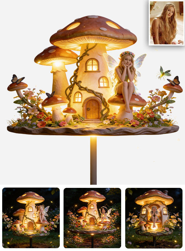 Mushroom Fairy House, Fairy Garden - Personalized Mushroom Garden Solar Light