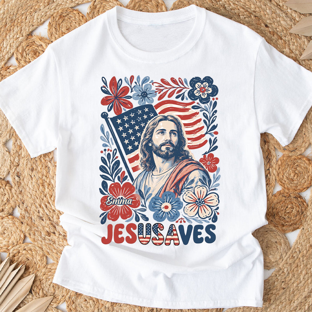 Jesusaves Floral 4th Of July - Personalized Christian T-shirt And Hoodie