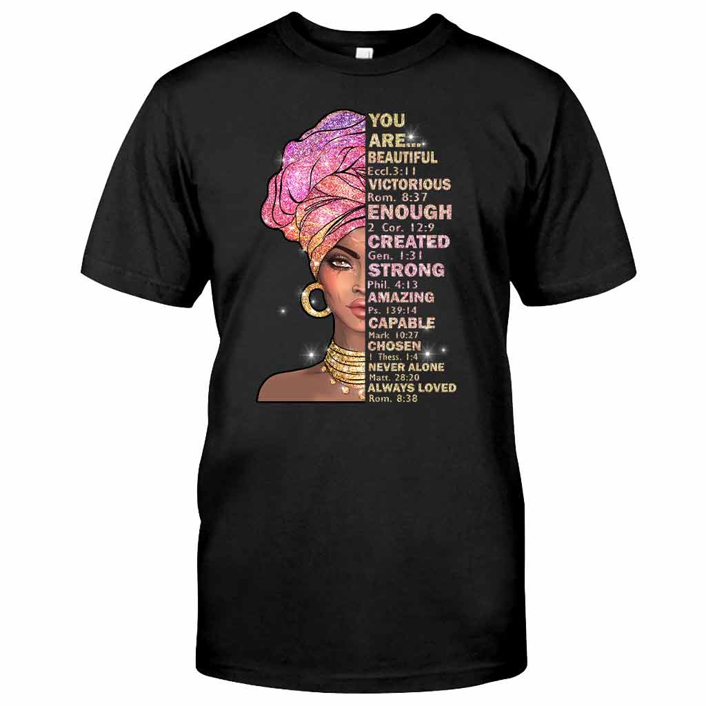 You Are Beautiful - African American T-shirt and Hoodie With Faux Glitter Print 1121