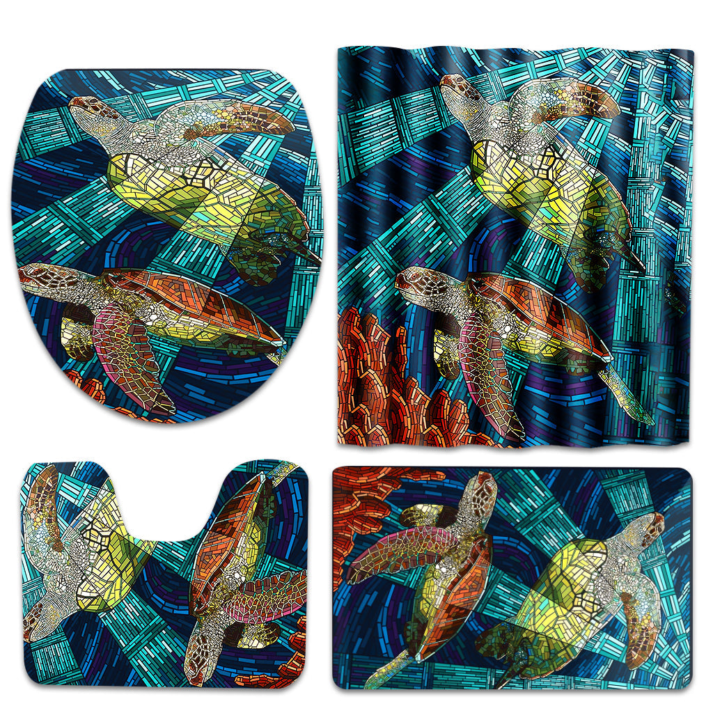 Mosaic Turtle Turtle Bathroom Curtain & Mats Set
