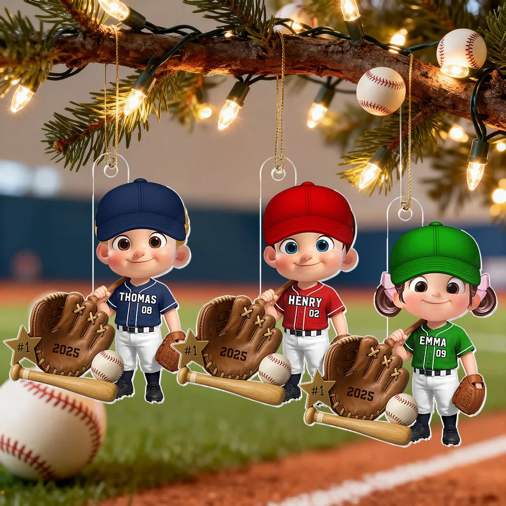 Custom Baseball Player Acrylic Ornament β Perfect Christmas Gift to Celebrate Kids' Passion for Sports