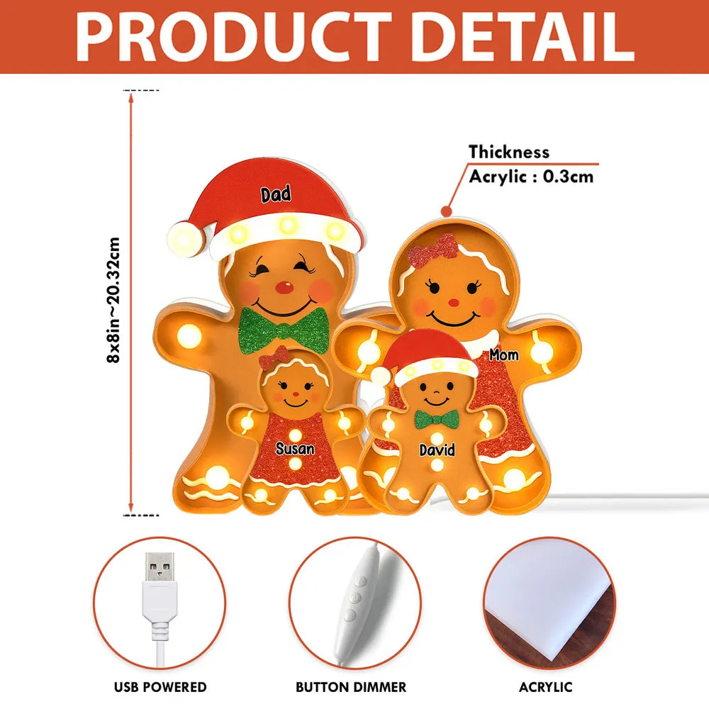 Family Acrylic Light Box β Personalized Gingerbread Christmas Decoration, Clear and Collectible Holiday Gift