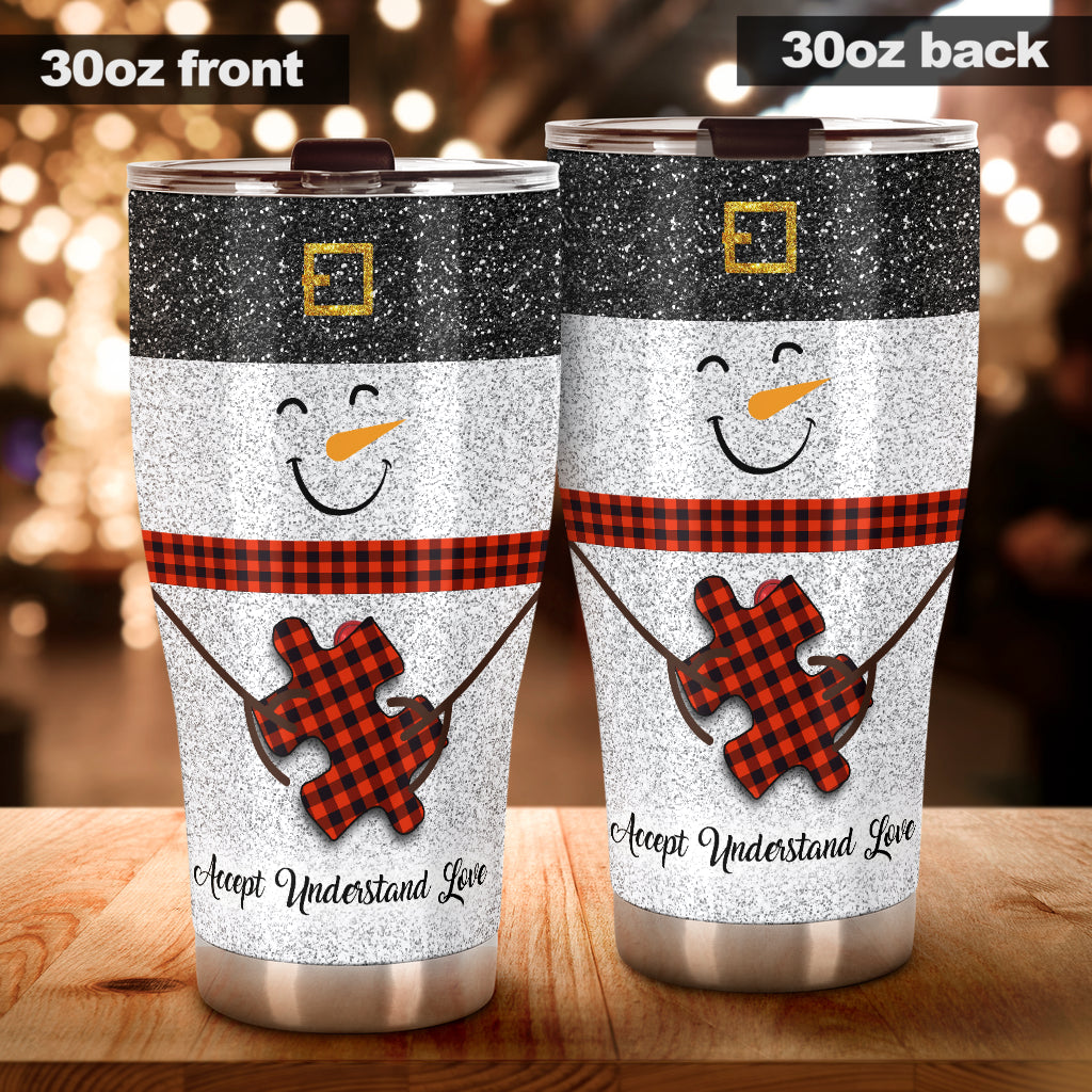 Accept Understand Love - Autism Awareness Tumbler With Faux Glitter Print 0622