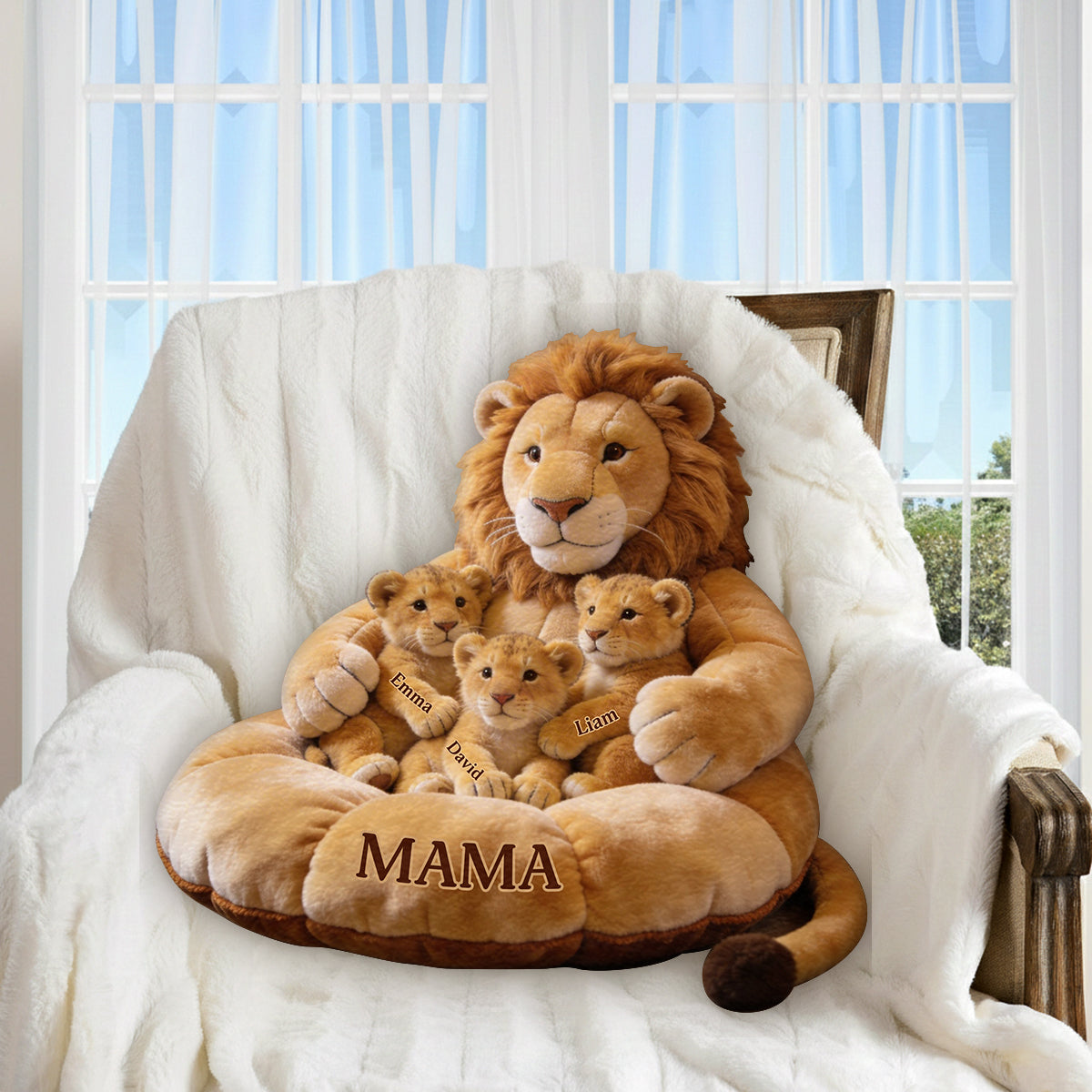 Lion Family Theme Mother's Day - Personalized Mother Premium Faux Fur Pillow