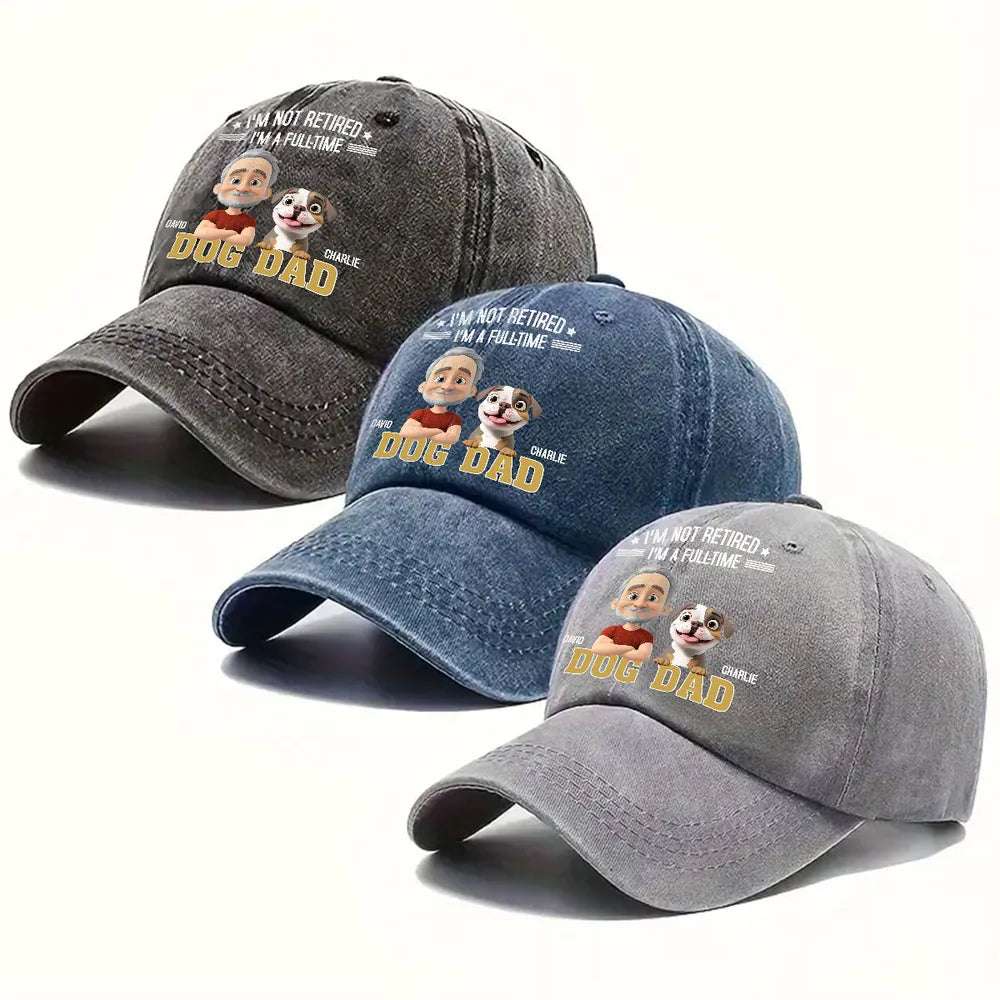 Not Retired Dog Dad Washed Denim Baseball Cap β Perfect Gift for Proud Pet Lovers and Retirees