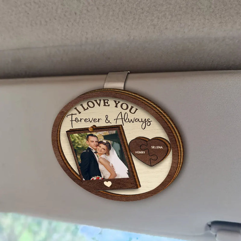 Personalized Wooden Car Visor Clip with Photo & Drive Safe I Love You Message β Custom Couple Keepsake & Unique Gift for Everyday Drives