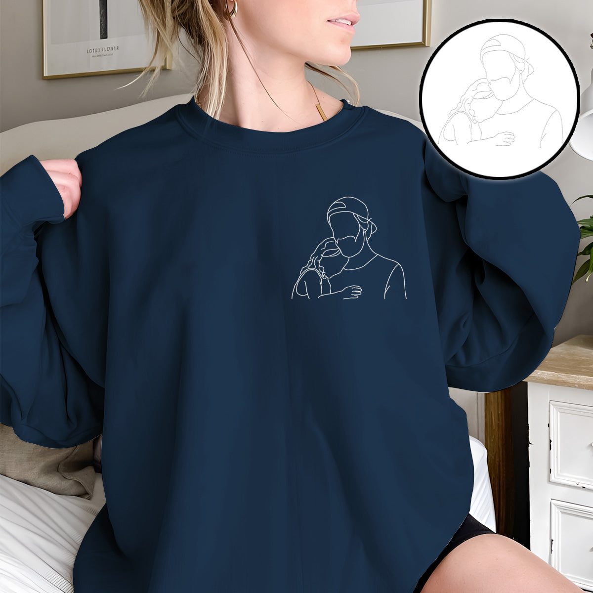 Custom Line Art - Personalized Uncle Embroidered Sweater