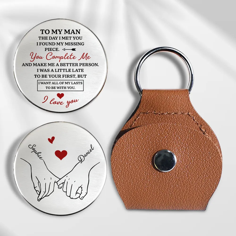 Personalized Pocket Hug Love Token With Engraved Message and Hand-Holding Art Unique Romantic Gift for Him