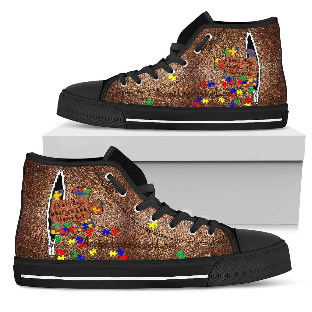 Don't Judge What You Don't Understand - Autism Awareness High Top Shoes With Leather Pattern Print 0622