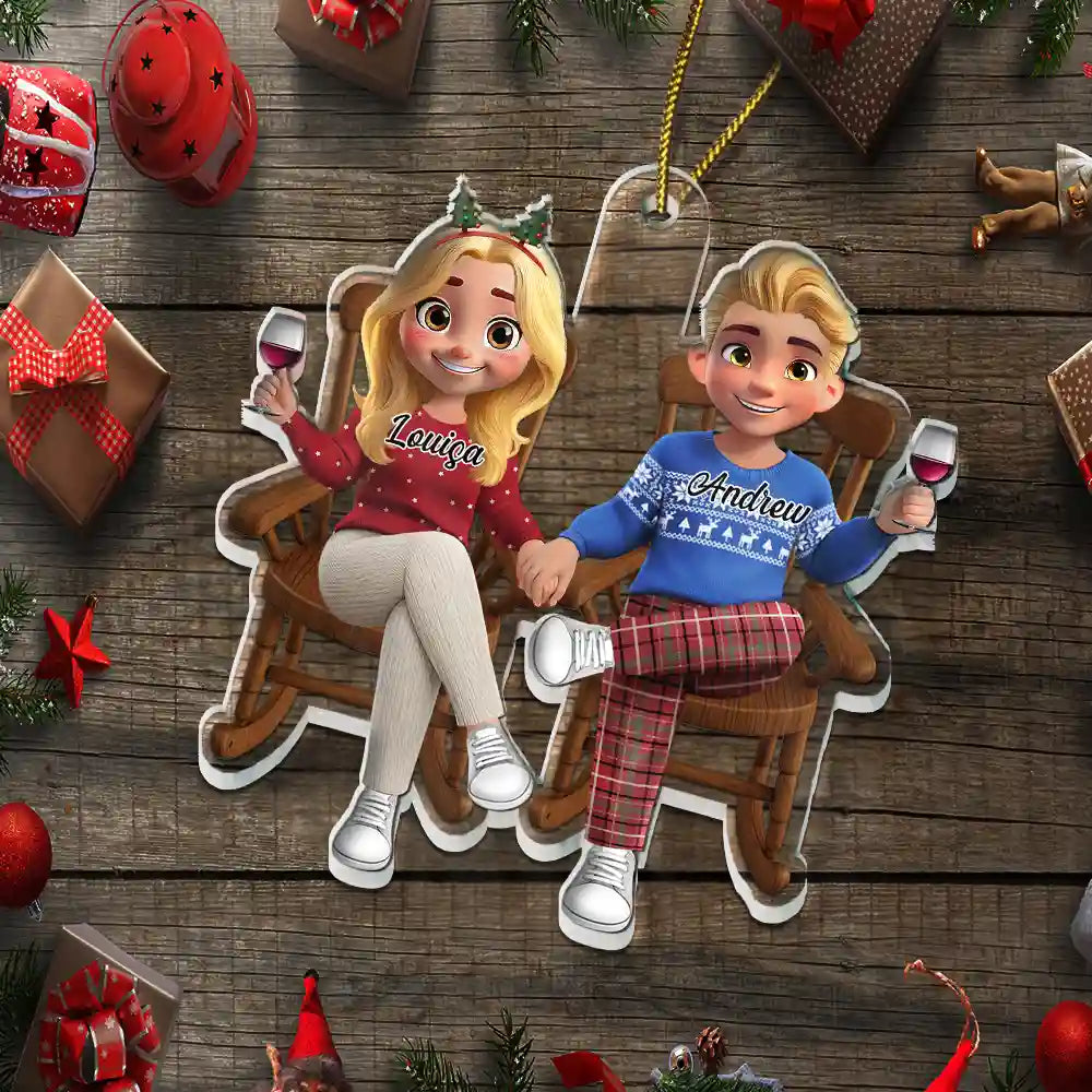 Acrylic Ornament of Couple by the Fireplace β Cozy Christmas Keepsake, a Perfect Gift for Lovers