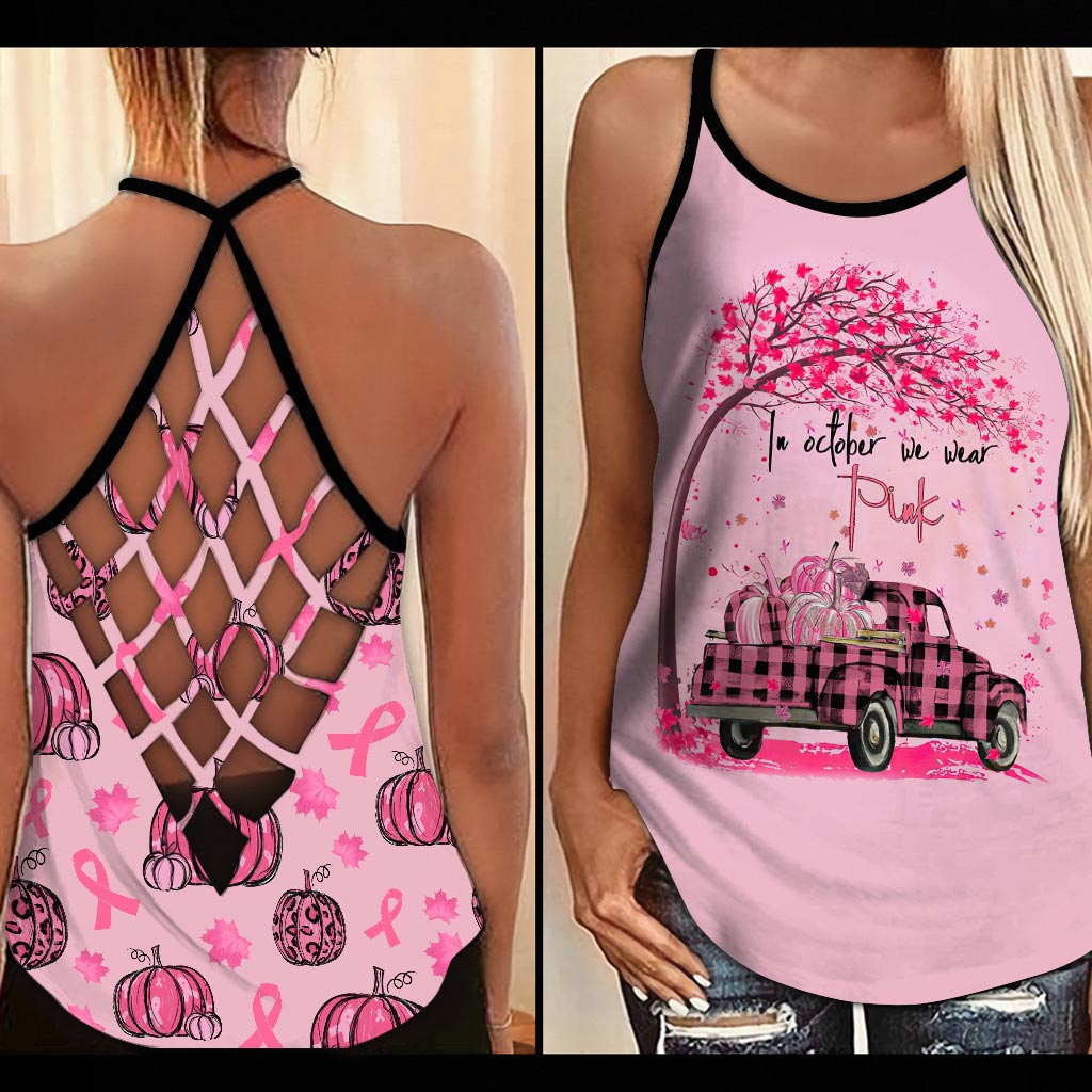 In October We Wear Pink - Breast Cancer Awareness Cross Tank Top