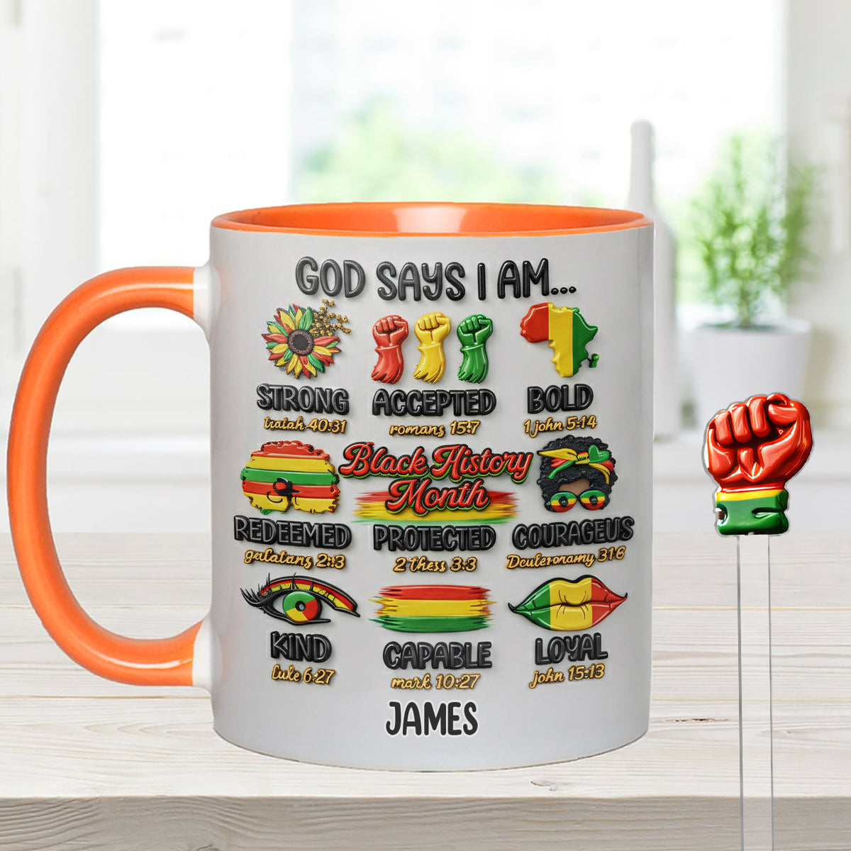 Black History Month, God Says You Are - Personalized African American Set Accent Mug With Acrylic Stirrers