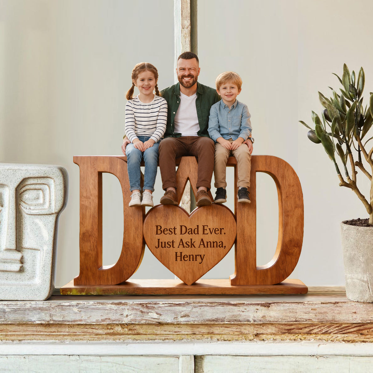 Best Dad Ever - Personalized Father Custom Shaped Wood Plaque