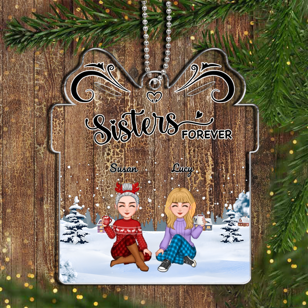 Sisters Forever - Personalized Custom Jewelry Dish, Ornament and Mug- Acrylic Gift Box Shaped - Christmas Gift For Best Friends, BFF, Sisters