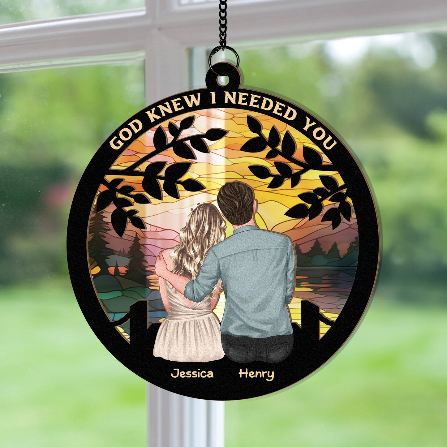 God Knew I Needed You Sunset Lake Wood and Acrylic Layered Ornament β Romantic Gift for Couples