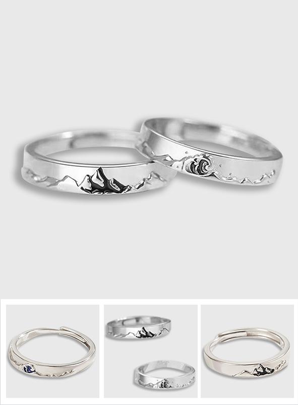 Mountain Ocean Lovers Matching Ringss - Couple Ring