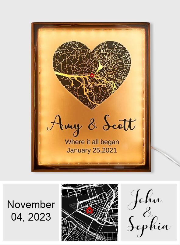 Where It All Begin - Personalized Couple Heart Map Lamp