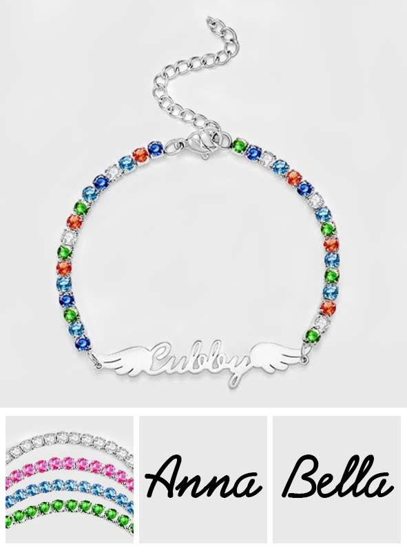 Shine Like A Diamond - Personalized Angel Wings All Diamonds Bracelet