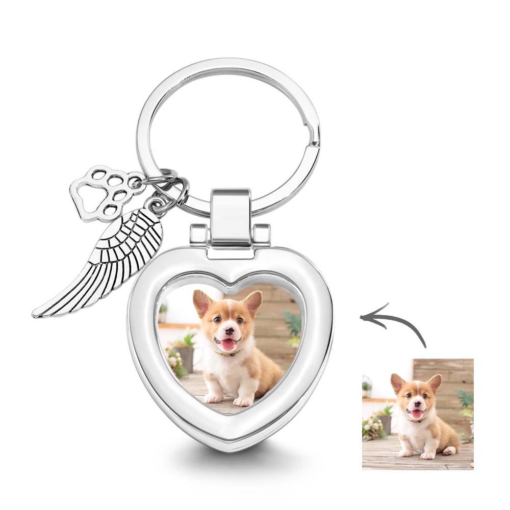 Pet Dog Cat Paw Angel Wing Heart Locket Pet Memorial Locket Keychain - Gift for dog lovers, who lost dog, who lost cat - Personalized Keychain