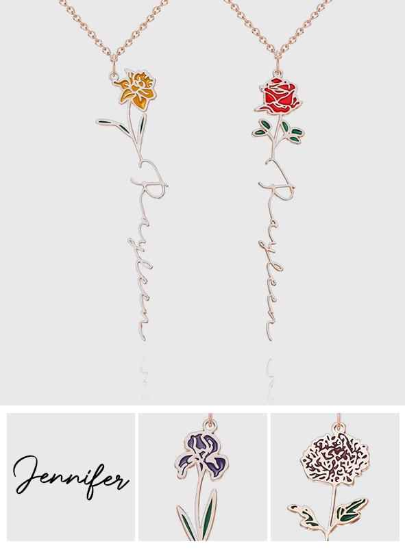 Personalized Name Birth Month Colorful Flower Necklace