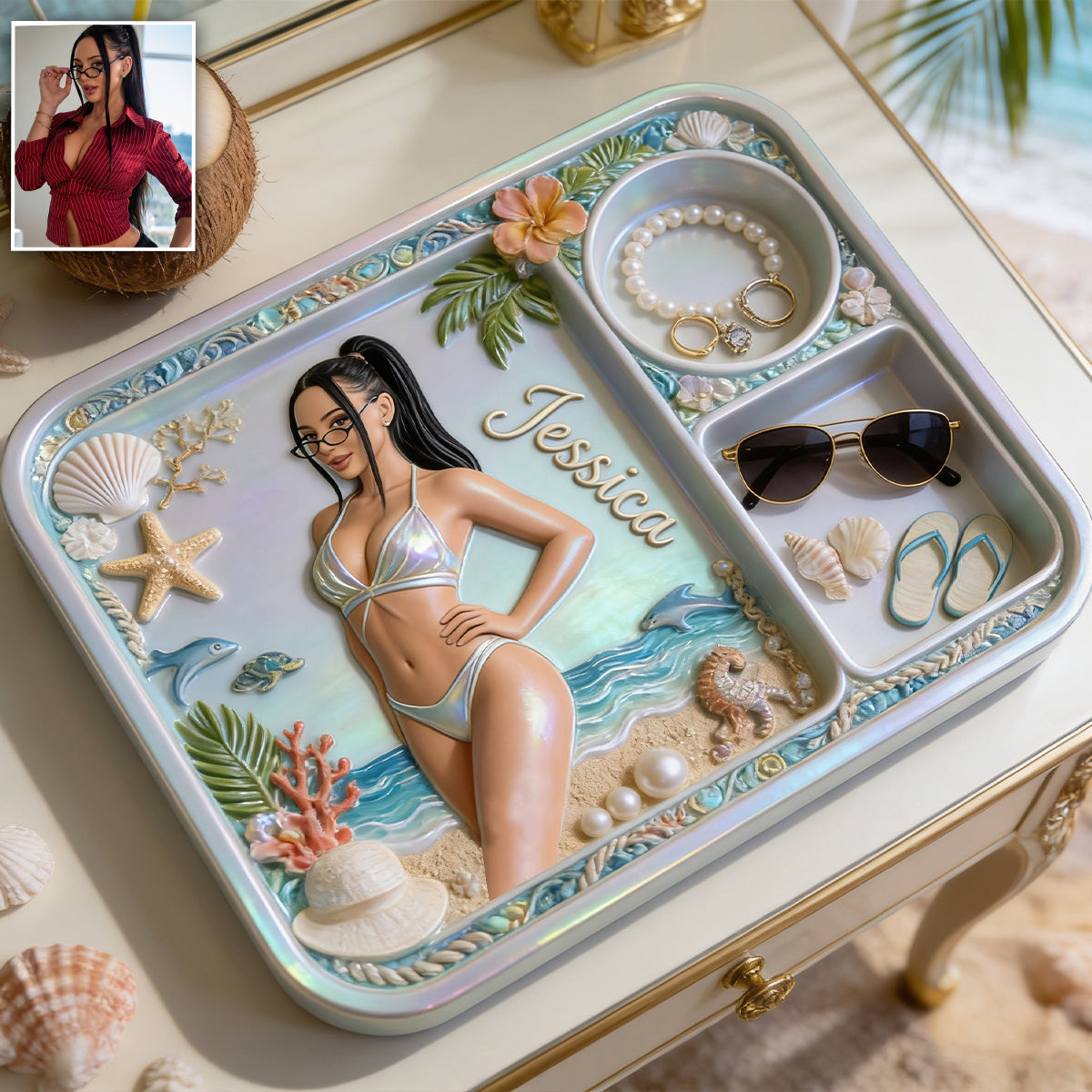 Beach Lover Jewelry Organizer - Personalized Sea Lover Catch-All Tray