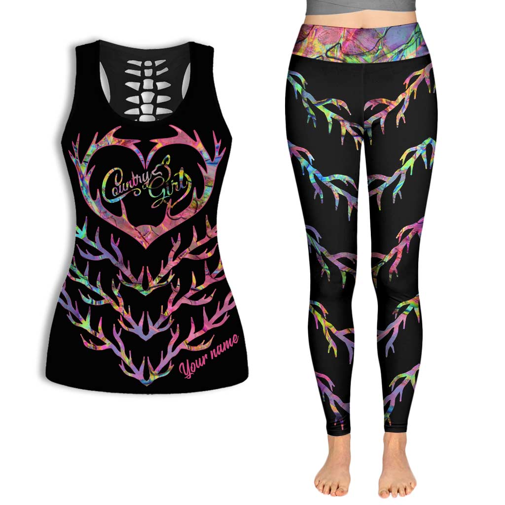 Country Girl - Personalized Hunting Hollow Tank Top and Leggings