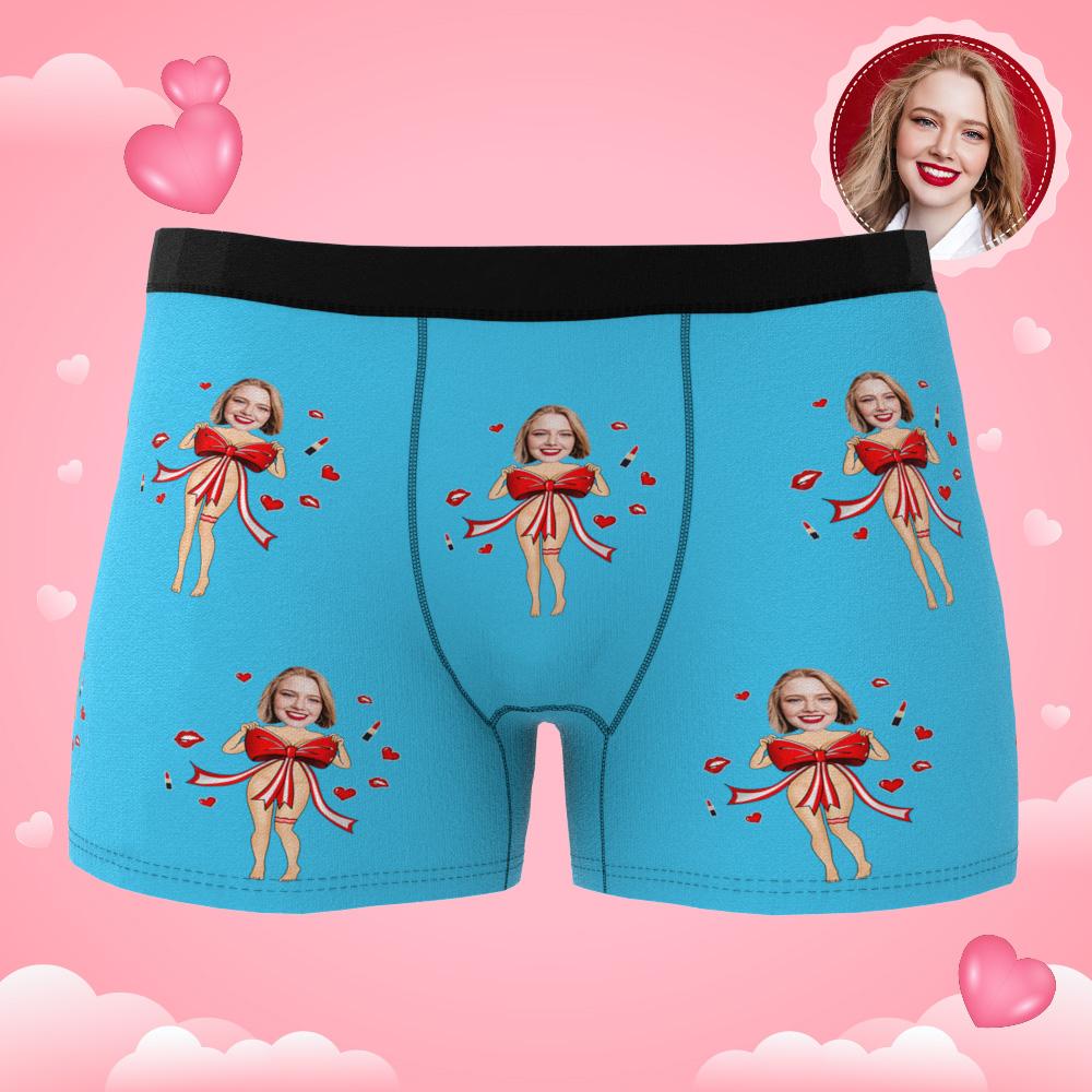 Custom Photo Boxer Red Bow AR View - Personalized Couple Men's boxer briefs