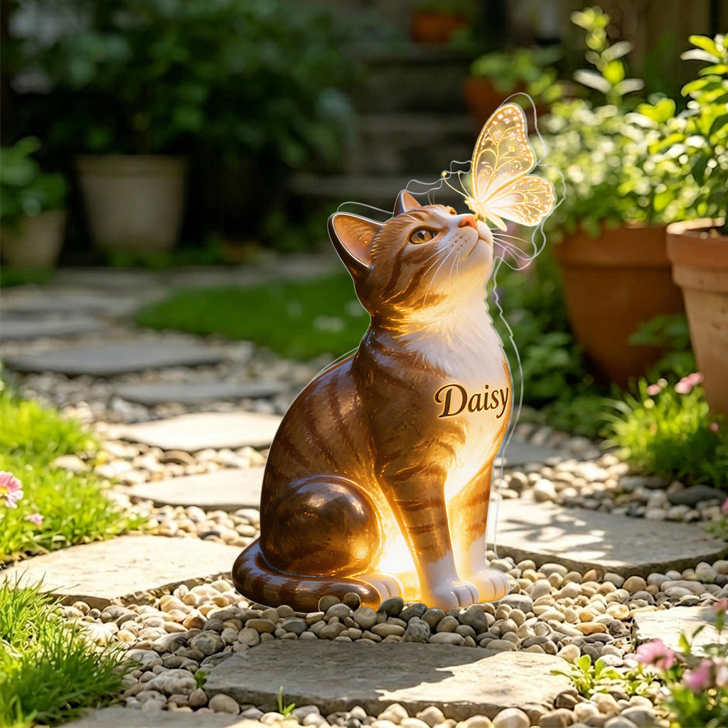 Cat And Butterfly - Personalized Cat Solar Acrylic Light
