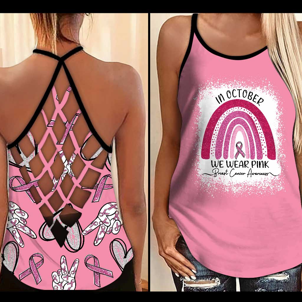 In October We Wear Pink - Breast Cancer Awareness Cross Tank Top
