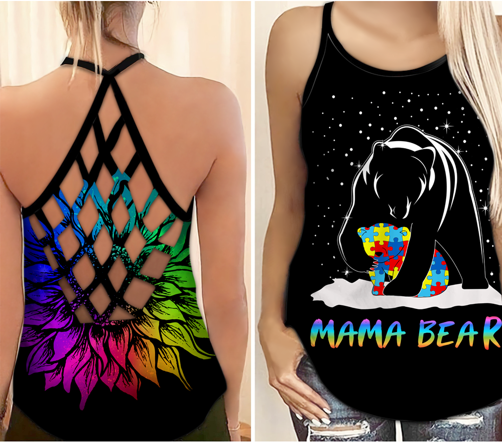 Mama Bear Autism - Awareness Cross Tank Top 0921
