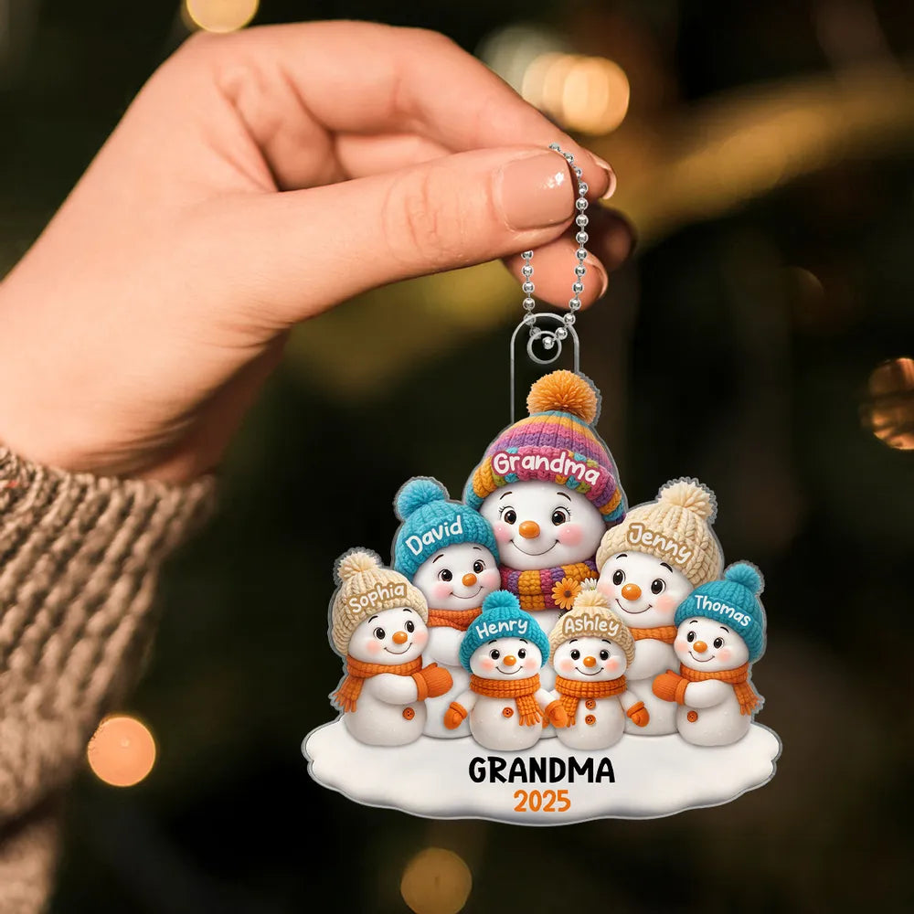 Snowman Acrylic Ornament with Cozy Family Scene for Grandma β Perfect Christmas Gift