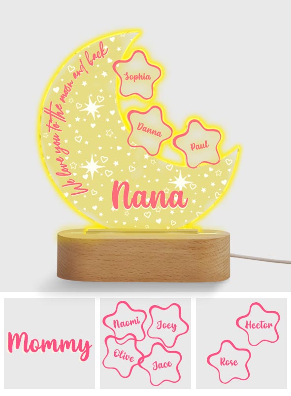 We Love You To The Moon And Back - Personalized Grandma Shaped Plaque Light Base